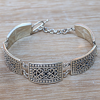 Sterling silver link bracelet, 'Balinese Wall' - Sterling Silver Link Bracelet Crafted in Java