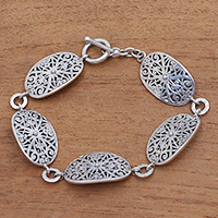 Sterling silver link bracelet, 'Oval Shields' - Oval Sterling Silver Link Bracelet from Indonesia