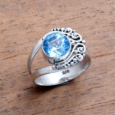 Blue topaz cocktail ring, 'Regal Bali' - Blue Topaz Cocktail Ring from Bali