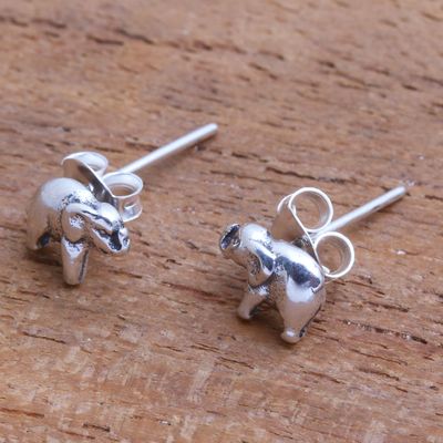 Sterling silver stud earrings, 'Mini Elephants' - Sterling Silver Elephant Stud Earrings from Bali