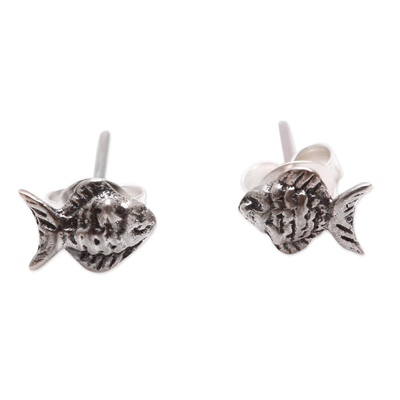 Sterling silver stud earrings, 'Sanur Fish' - Sterling Silver Fish Stud Earrings from Bali