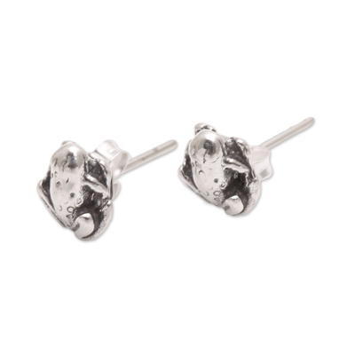 Sterling silver stud earrings, 'Sukawati Frog' - Sterling Silver Frog Stud Earrings from Bali