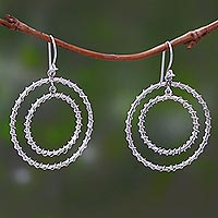 Sterling silver dangle earrings, 'Twin Hoops' - Circular Sterling Silver Dangle Earrings Crafted in Bali