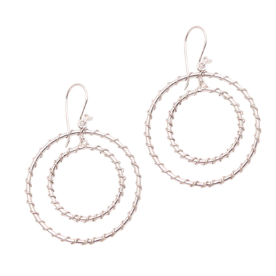 Circular Sterling Silver Dangle Earrings Crafted in Bali