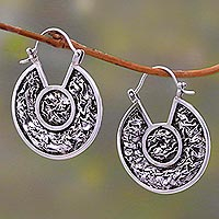 Sterling silver drop earrings, 'Kintamani Contour'