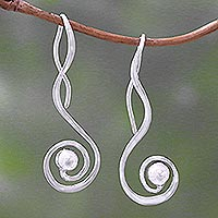 Modern Spiral Sterling Silver Drop Earrings from Bali,'Modern Fruit'