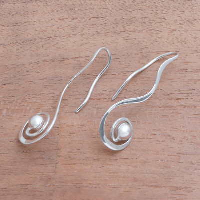 Sterling silver drop earrings, 'Modern Fruit' - Modern Spiral Sterling Silver Drop Earrings from Bali