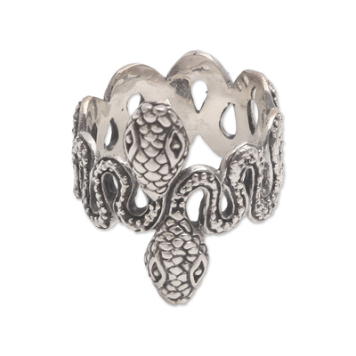 Sterling silver band ring, 'Snake Twins' - Sterling Silver Snake Band Ring from Bali