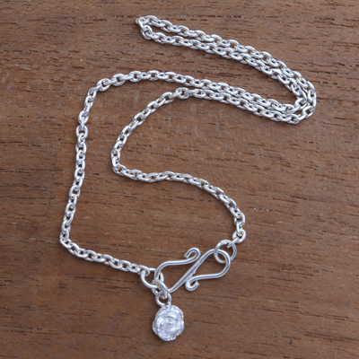 Sterling silver anklet, 'Petite Rose' - Petite Rose Charm Sterling Silver Cable Chain Anklet