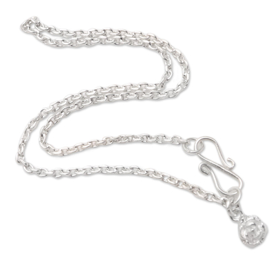 Sterling silver anklet, 'Petite Rose' - Petite Rose Charm Sterling Silver Cable Chain Anklet