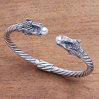 Cultured pearl cuff bracelet, 'Elephant Glow'