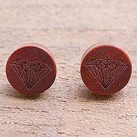 Wood stud earrings, 'Kuta Diamonds'