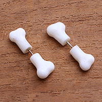 Bone stud earrings, 'Magic Bones'