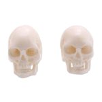 Bone stud earrings, 'Trunyan Skulls' - Skull-Shaped Bone Stud Earrings Crafted in Bali