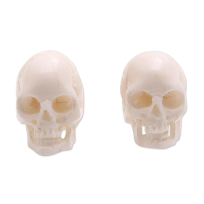 Skull-Shaped Bone Stud Earrings Crafted in Bali