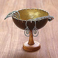Coconut Shell and Albesia Wood Jewelry Stand from Bali,'Golden Cup'