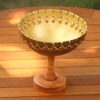 Coconut shell jewelry stand, 'Personal Treasure' - Coconut Shell Jewelry Stand Crafted in Bali