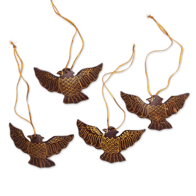 Coconut Shell Dove Ornaments from Bali (Set of 4)