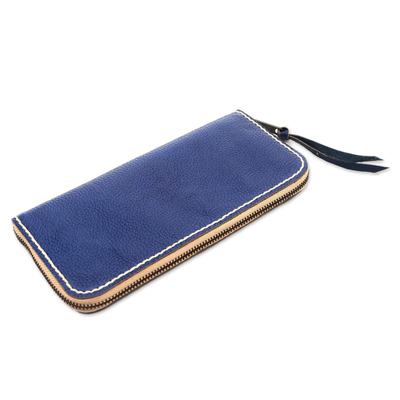 Handmade Leather Clutch in Solid Navy from Bali