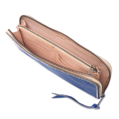 Leather clutch, 'Navy Ocean' - Handmade Leather Clutch in Solid Navy from Bali