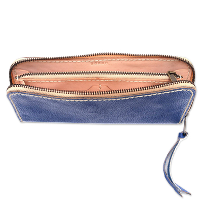 Leather clutch, 'Navy Ocean' - Handmade Leather Clutch in Solid Navy from Bali