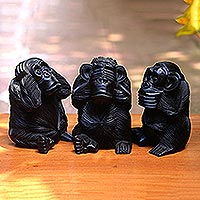 Wood sculptures, Helpful Monkeys (set of 3)