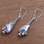Sterling silver dangle earrings, 'Sleeping Bats' - Sterling Silver Bat Dangle Earrings from Bali