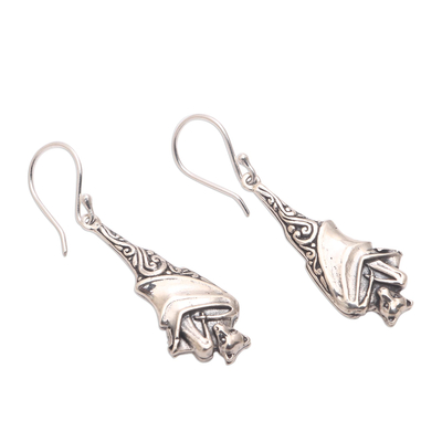 Sterling silver dangle earrings, 'Sleeping Bats' - Sterling Silver Bat Dangle Earrings from Bali