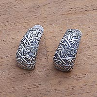 Sterling silver drop earrings, 'Prosperous Beauty' - Combination Finish Sterling Silver Drop Earrings from Bali