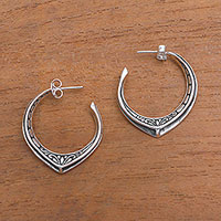 Featured review for Sterling silver half-hoop earrings, Courage Textures