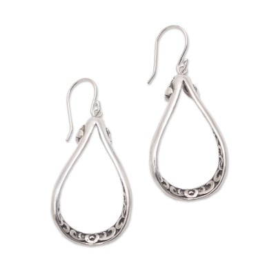 Sterling silver dangle earrings, 'Denpasar Pears' - Pear-Shaped Sterling Silver Dangle Earrings from Bali