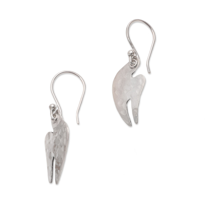 Sterling silver dangle earrings, 'Hammered Doves' - Hammered Finish Sterling Silver Dove Earrings from Bali