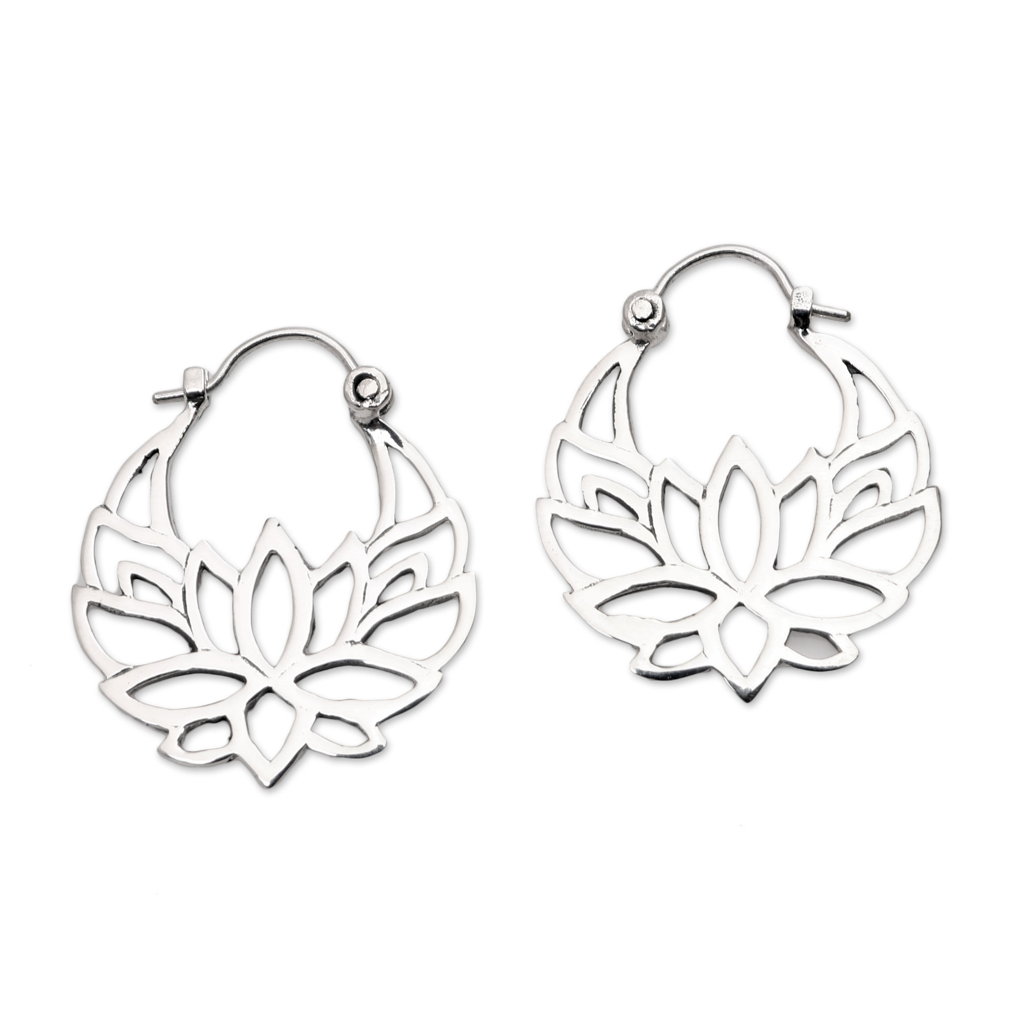 UNICEF Market | Sterling Silver Lotus Flower Hoop Earrings (1 inch ...