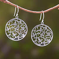 Leaf Motif Sterling Silver Dangle Earrings from Bali,'Youthful Leaves'