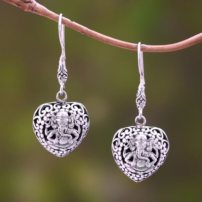 Sterling silver dangle earrings, 'Ganesha's Authority' - Sterling Silver Ganesha Dangle Earrings from Bali