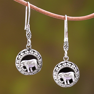 Ohrringe aus Sterlingsilber, 'Elefanten-Rahmen'. - Elefantenohrringe aus Sterlingsilber aus Bali
