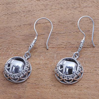 Sterling silver dangle earrings, 'Elephant Frames' - Sterling Silver Elephant Dangle Earrings from Bali