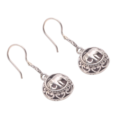Sterling silver dangle earrings, 'Elephant Frames' - Sterling Silver Elephant Dangle Earrings from Bali
