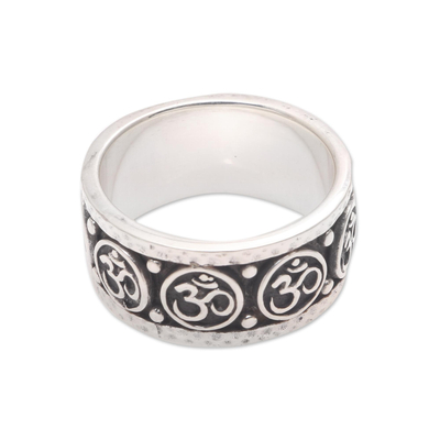 Men's sterling silver band ring, 'Blessed Omkara' - Men's Sterling Silver Om Band Ring from Bali