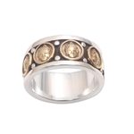 Men's sterling silver and brass band ring, 'Buddha Meditation' - Men's Sterling Silver and Brass Buddha Band Ring from Bali