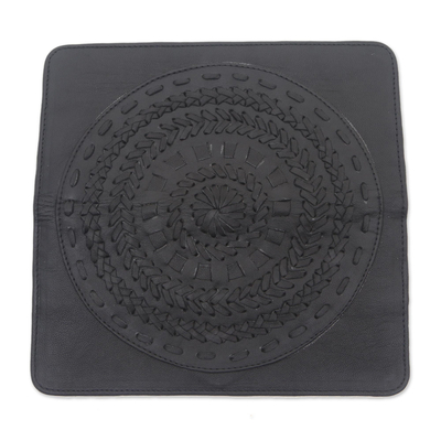 Leather clutch, 'Wulan Black' - Patterned Leather Clutch in Black from Bali