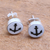 Bone stud earrings, 'Black Anchor' - Anchor Motif Bone Stud Earrings from Bali