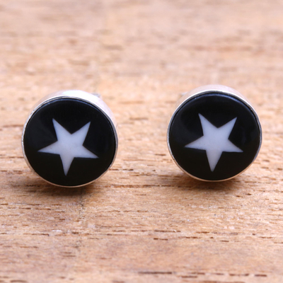Bone stud earrings, 'Stars Above' - Star Motif Bone Stud Earrings from Bali