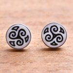 Bone stud earrings, 'Tribal Symmetry' - Spiral Motif Bone Stud Earrings from Bali