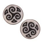 Bone stud earrings, 'Tribal Symmetry' - Spiral Motif Bone Stud Earrings from Bali