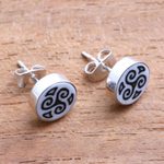 Bone stud earrings, 'Tribal Symmetry' - Spiral Motif Bone Stud Earrings from Bali