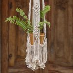 Cotton flower pot hanger, 'Tegalalang Plants' - Handwoven Single Cotton Flower Pot Hanger from Bali