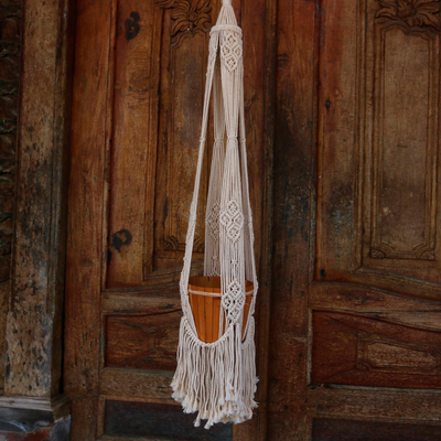 Blumentopfaufhänger aus Baumwolle - Handgewebter Einzel-Blumentopf-Aufhänger aus Baumwolle aus Bali