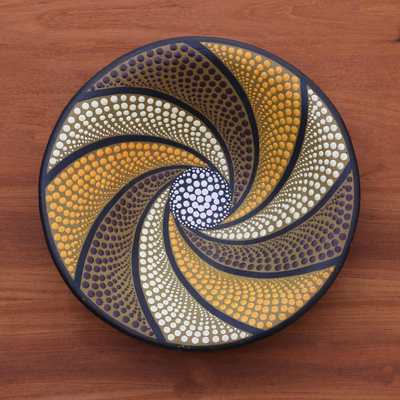 Ceramic decorative bowl, 'Spiral Delight' - Spiral Motif Ceramic Decorative Bowl Crafted in Bali