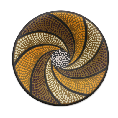 Ceramic decorative bowl, 'Spiral Delight' - Spiral Motif Ceramic Decorative Bowl Crafted in Bali